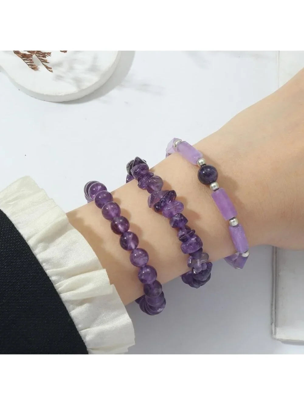 Set of 3 Handmade Natural Stone Beaded Bracelets - 8mm Healing Crystal Jewelry